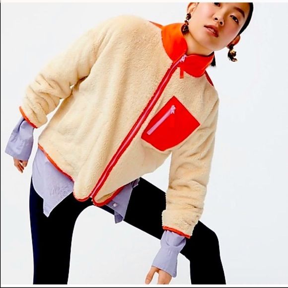 J. Crew Jackets & Blazers - J. Crew Plush Sherpa Fleece Jacket in Orange White